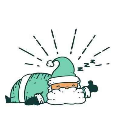 Geleneksel dövme stili Noel Baba Noel Baba karakterinin uyuyan basit bir canlandırması