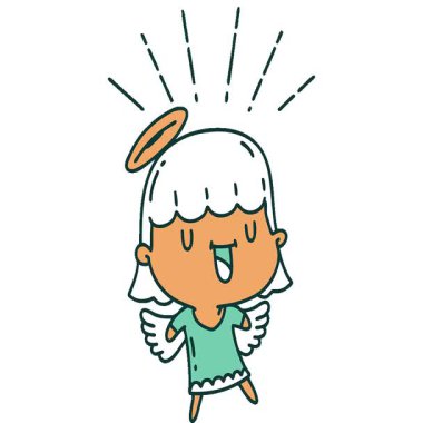 Geleneksel dövme stili şarkı söyleyen meleğin basit bir canlandırması.