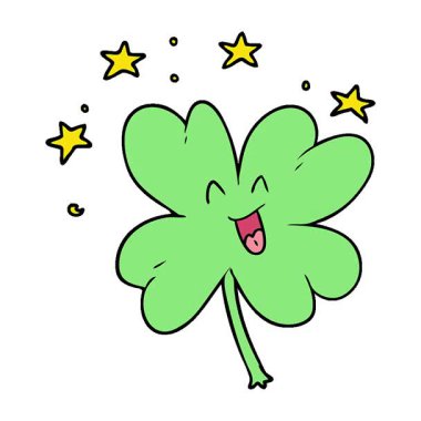 Basit bir döngülü mutlu çizgi film dört yapraklı yonca.