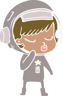 Düz renkli çizgi film. Bir insan tarafından çizilmiş güzel astronot kız.