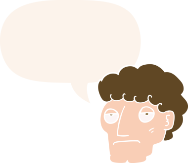 Bir insan tarafından çizilmiş eski moda konuşma balonuyla sıkılmış karikatür.