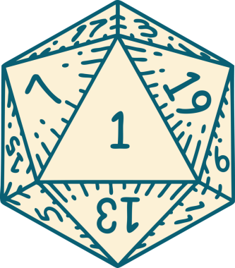 Retro Dövme Biçimi Doğal 1D20 zar bir insan tarafından çizildi