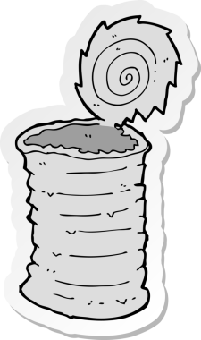 Bir insan tarafından çizilmiş eski bir teneke kutunun çıkartması.