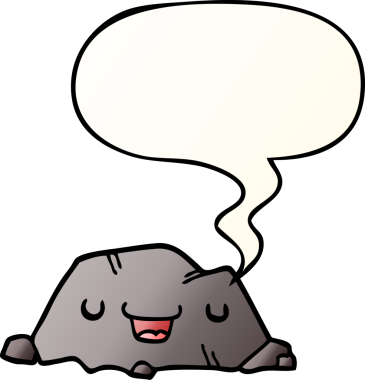 bir insan tarafından çizilmiş, konuşma baloncuklu karikatür kayası.