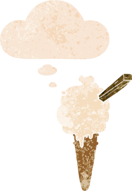 Düşünce baloncuklu çizgi film dondurması grunge sıkıntılı retro desenli bir insan tarafından çizilmiş