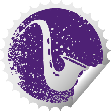 Bir insan tarafından çizilmiş müzikal saksafonun sıkıntılı, dairesel soyulan çıkartması.