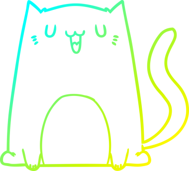 Bir insan tarafından çizilmiş komik çizgi film kedisinin soğuk gradyan çizgisi.