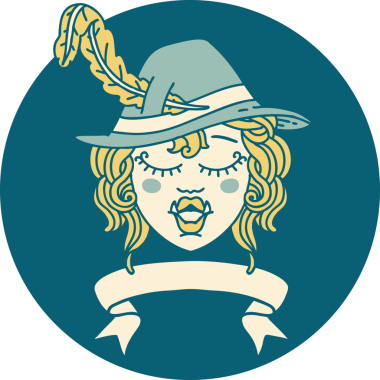 Retro Dövme Tarzı Bir insan tarafından çizilmiş yarı ork ozan karakteri