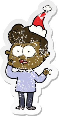 Bir insan tarafından çizilmiş Noel Baba şapkası takan bir adamın sıkıntılı çıkartması.