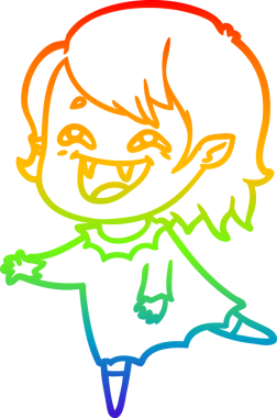 Gökkuşağı gradyan çizgi çizimi Bir insan tarafından çizilmiş gülen vampir kız çizgi filmi