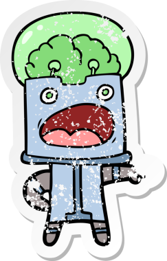 Bir insan tarafından çizilmiş karikatür robotunun sıkıntılı çıkartması.