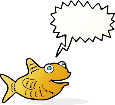 Bir insan tarafından çizilmiş konuşma balonlu mutlu balık çizgi filmi.