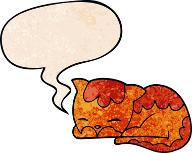 Çizgi film kedisi, bir insan tarafından çizilmiş eski moda bir konuşma balonuyla uyuyor.