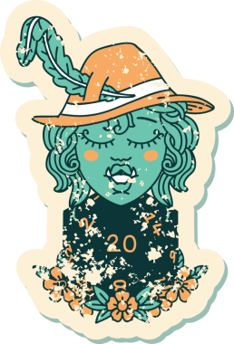 Retro Dövme Biçimi Yarı Ork Ozanı Bir insan tarafından çizilmiş 20 zar ile