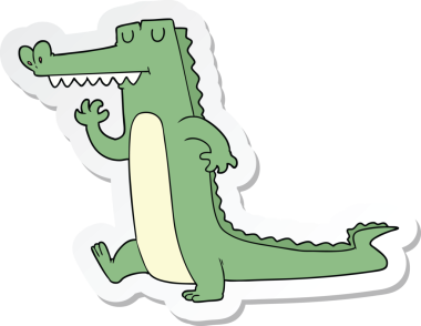 Bir insan tarafından çizilmiş timsah çizgi film etiketi.