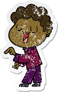 Bir insan tarafından çizilmiş gülen bir karikatürcünün sıkıntılı çıkartması.