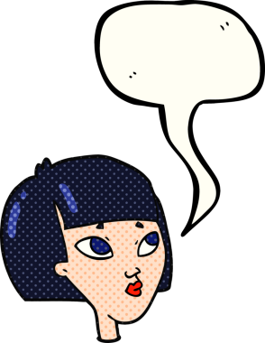 Bir insan tarafından çizilmiş serbest çizilmiş çizgi roman konuşma balonu kadın yüzü.