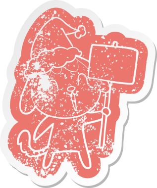 Bir insan tarafından çizilmiş Noel Baba şapkası takan bir köpeğin garip bir karikatürü.