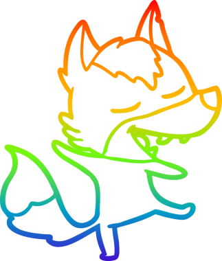 Gökkuşağı gradyan çizgi çizimi bir insan tarafından çizilmiş gülen bir kurt çizgi.