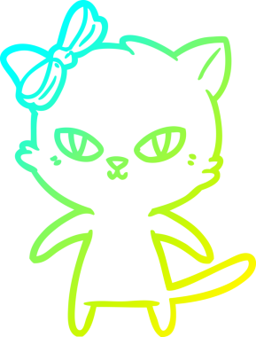 Bir insan tarafından çizilmiş bir çizgi film kedisinin soğuk gradyan çizgisi.