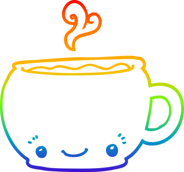 gökkuşağı gradyan çizgisi bir insan tarafından çizilmiş sıcak kahve fincanı