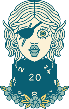 Retro Dövme Tarzı Bir insan tarafından çizilmiş doğal yirmilik zarlı düzenbaz karakter