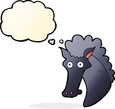 Bir insan tarafından çizilmiş düşünce baloncuklu at kafası.