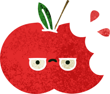 Bir insan tarafından çizilmiş kırmızı elmanın retro çizim tarzı karikatürü