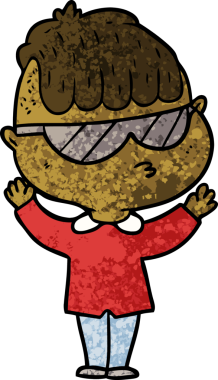 Bir insan tarafından çizilmiş güneş gözlüğü takan çizgi film çocuğu.