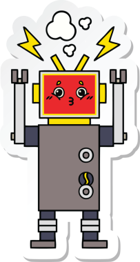 Bir insan tarafından çizilmiş şirin bir robot robot arızasının çıkartması.
