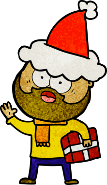 Bir insan tarafından çizilmiş Noel Baba şapkası giymiş sakallı bir adamın el çizimi karikatürü.