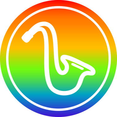 müzik enstrümanı saksafon dairesel ikonu gökkuşağı gradyan bir insan tarafından çizilmiş