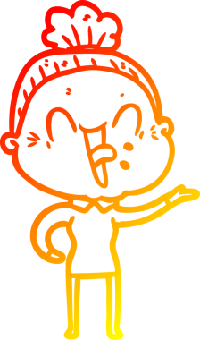 Bir insan tarafından çizilmiş mutlu, yaşlı bir kadının sıcak çizgi çizimi.