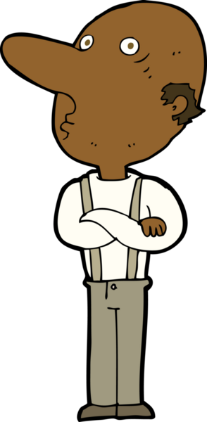 Bir insan tarafından çizilmiş kolları katlanmış yaşlı adam çizgi filmi.