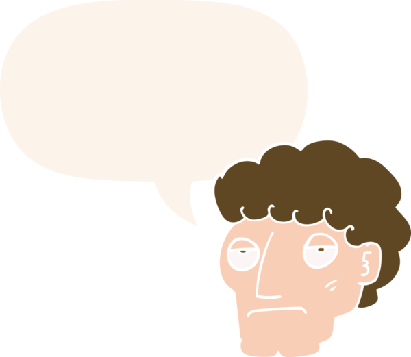 Bir insan tarafından çizilmiş eski moda konuşma balonuyla sıkılmış karikatür.