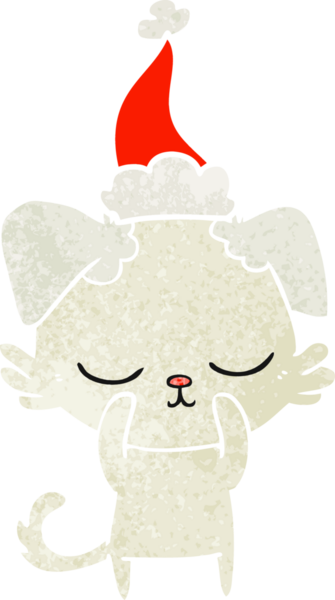 Bir insan tarafından çizilmiş Noel Baba şapkası takan bir köpeğin eski çizgi filmi.