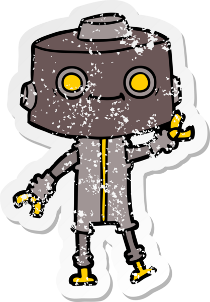 Bir insan tarafından çizilmiş karikatür robotunun sıkıntılı çıkartması.