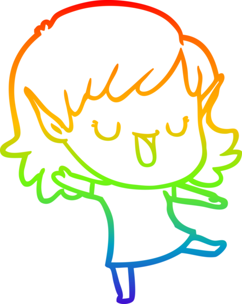 Gökkuşağı gradyan çizgi çizimi bir insan tarafından çizilmiş bir elf kızı