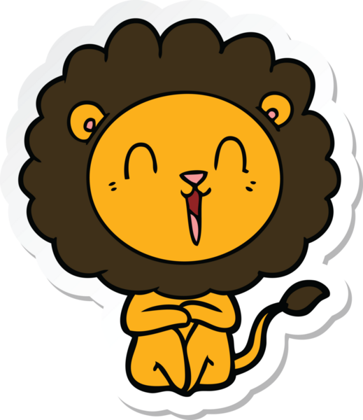 Bir insan tarafından çizilmiş gülen aslanın çıkartması.