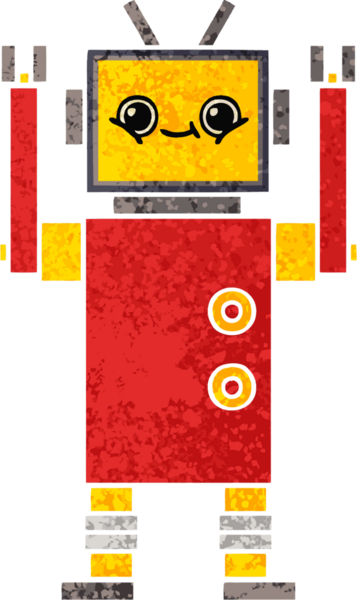 Bir insan tarafından çizilmiş bir robotun retro çizim tarzı karikatürü