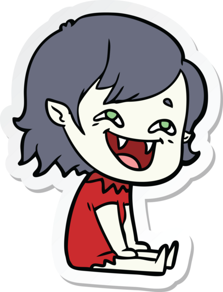 Bir insan tarafından çizilmiş, gülen vampir bir kızın çıkartması.