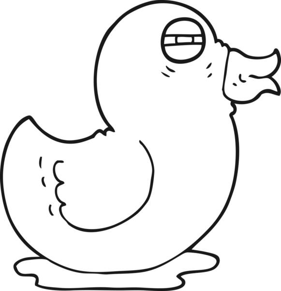 Bir insan tarafından çizilmiş siyah beyaz çizgi film kauçuk ördek.