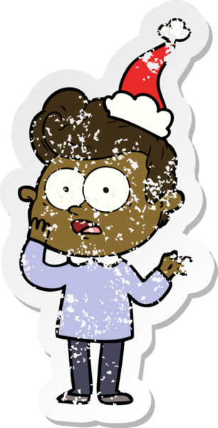 Bir insan tarafından çizilmiş Noel Baba şapkası takan bir adamın sıkıntılı çıkartması.