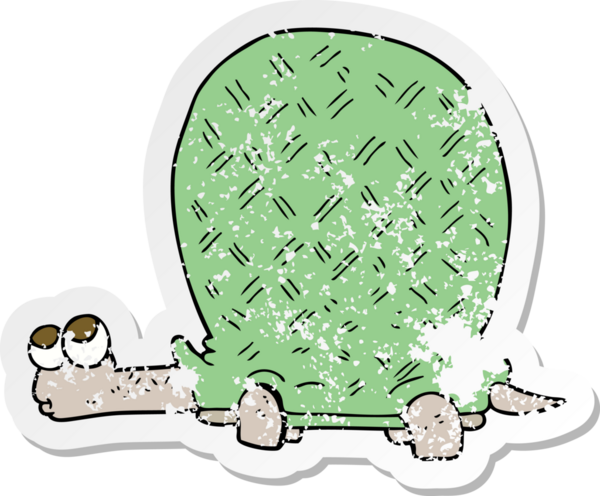 Bir insan tarafından çizilmiş karikatür kaplumbağasının geriletilmiş çıkartması.