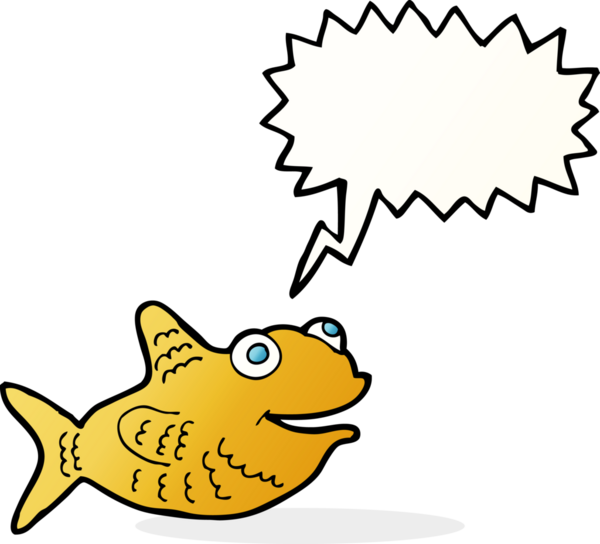 Bir insan tarafından çizilmiş konuşma balonlu mutlu balık çizgi filmi.