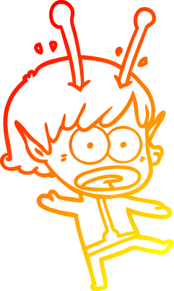 Bir çizgi film karakteri, bir insan tarafından çizilmiş bir uzaylı kız çizimi.