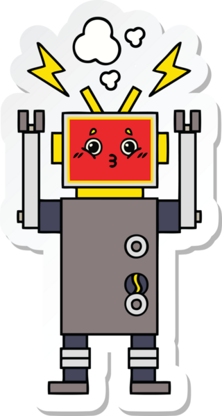 Bir insan tarafından çizilmiş şirin bir robot robot arızasının çıkartması.