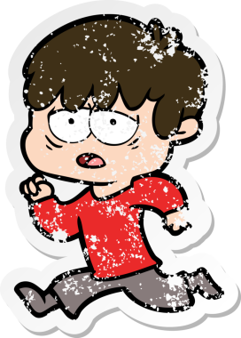 Bir insan tarafından çizilmiş bitkin bir çizgi film karakterinin sıkıntılı çıkartması.