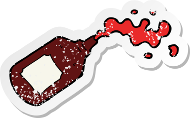 Bir insan tarafından çizilmiş kan şişesi fışkırtan karikatürün gerilimli yapıştırması.