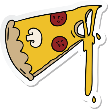 Bir insan tarafından çizilmiş tuhaf bir pizza diliminin çıkartması.